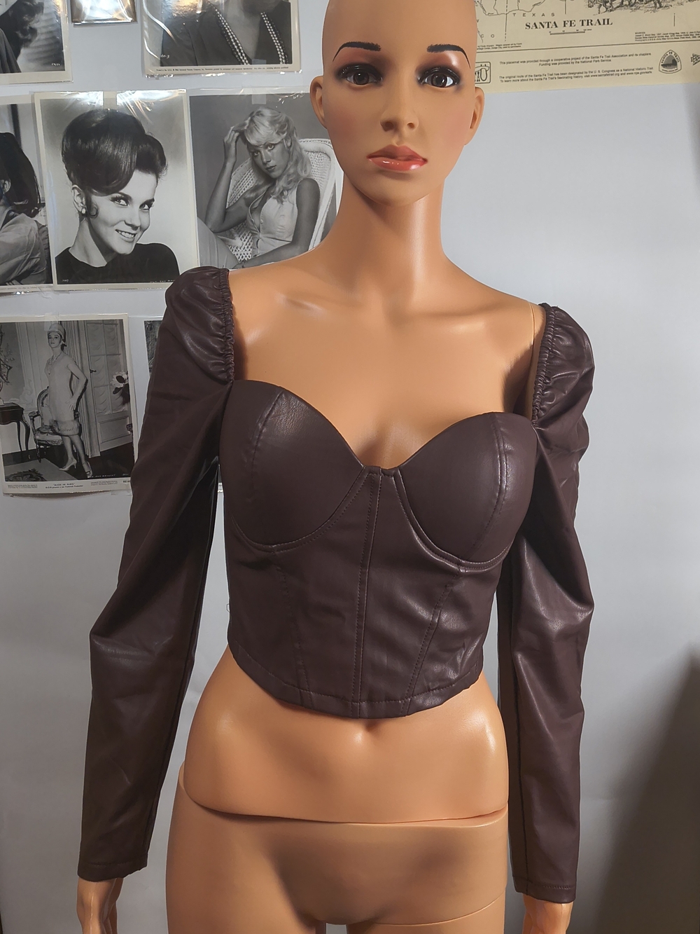 Blashe Maroon Puff Sleeve Corset Crop Top M Faux Leather Bustier